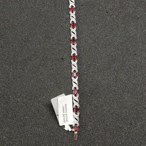 .925 Sterling Silver Garnet & Diamond Tennis Bracelet 7½" Dark Red NWT FMC